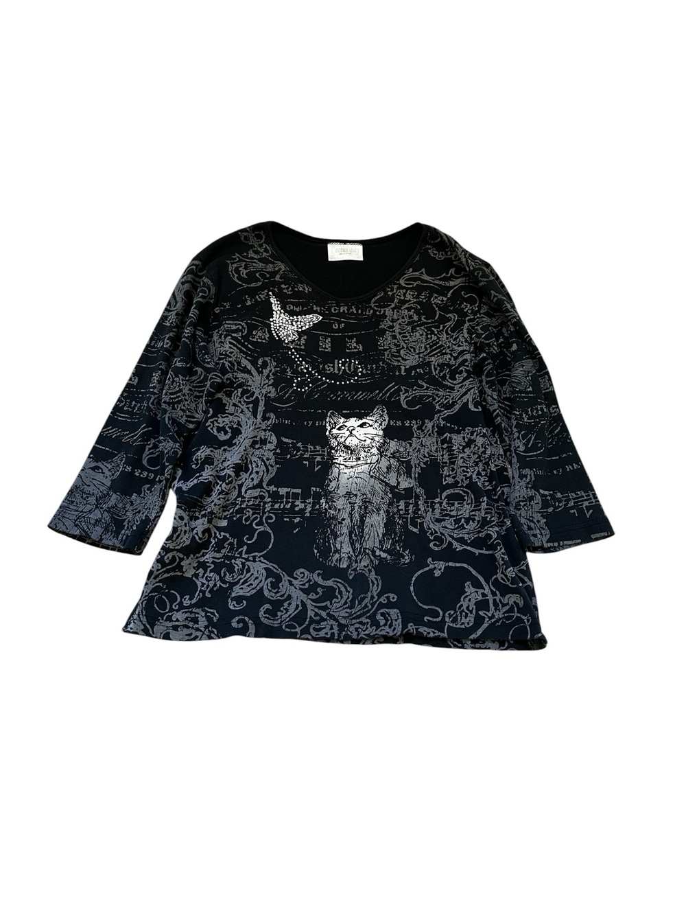 Cactus Bay Womens Black Gray Cat Print Top
Rhinestone Butterfly Half Sleeves